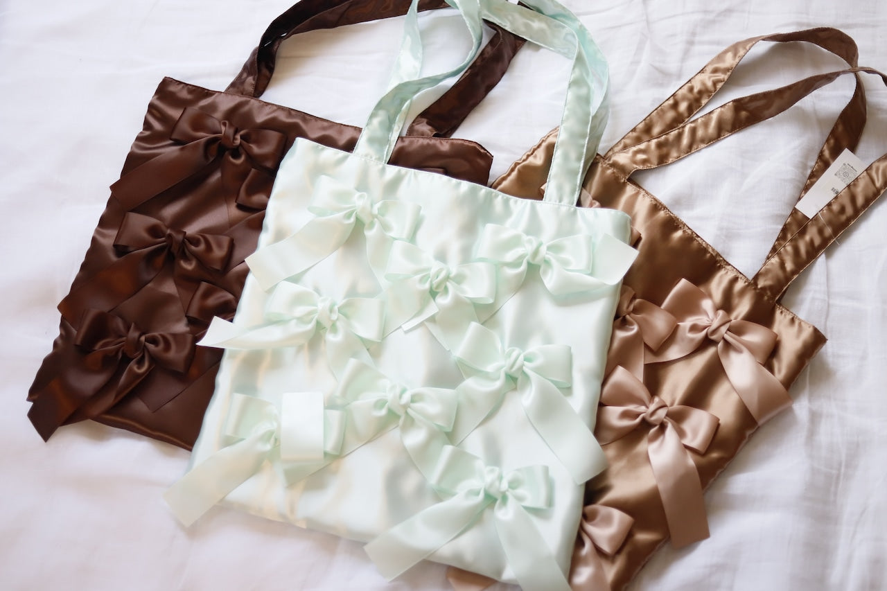 ICE MINT satten ribbon tote bag