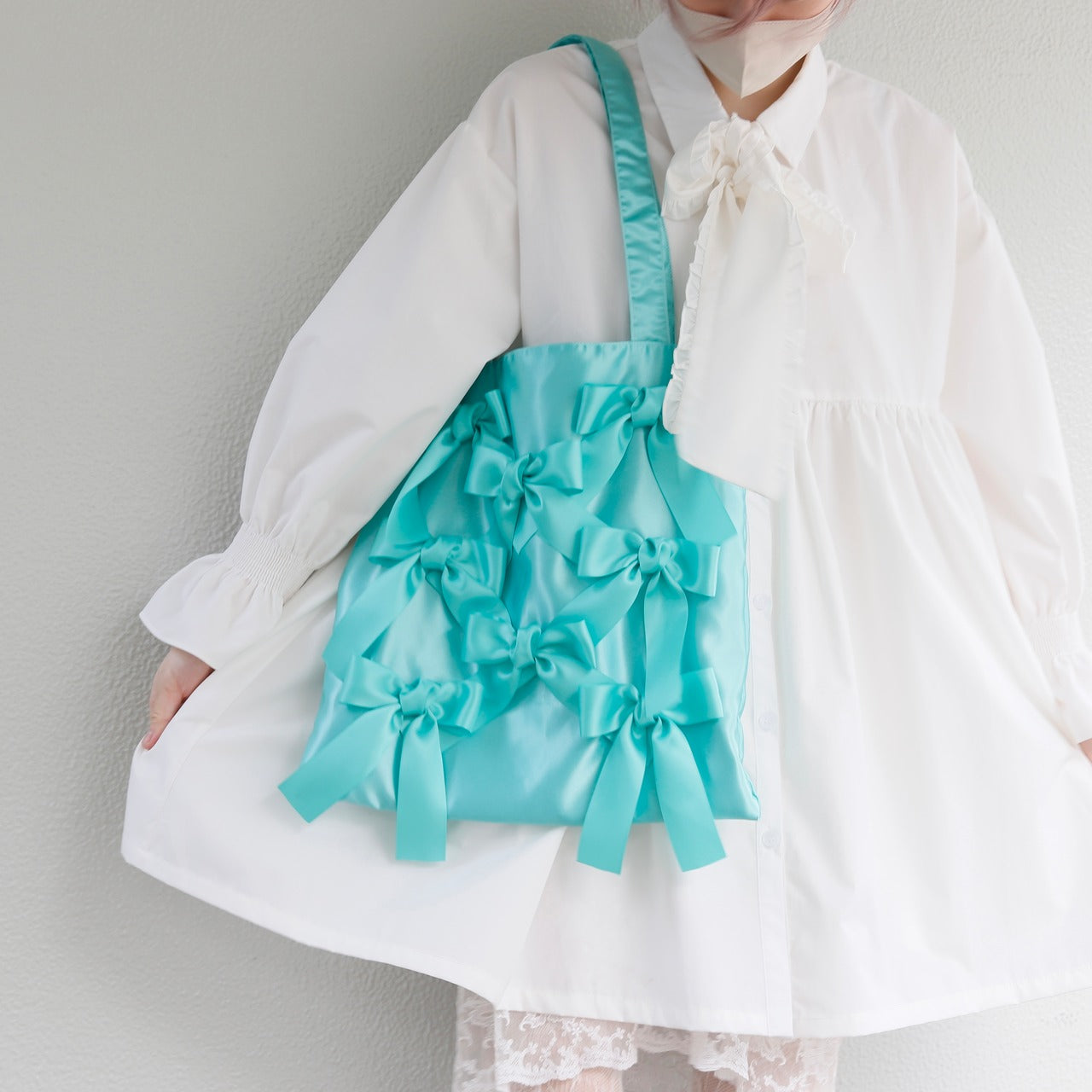TROPIC GREEN × MONOQLO FLOWER　satin ribbon tote bag