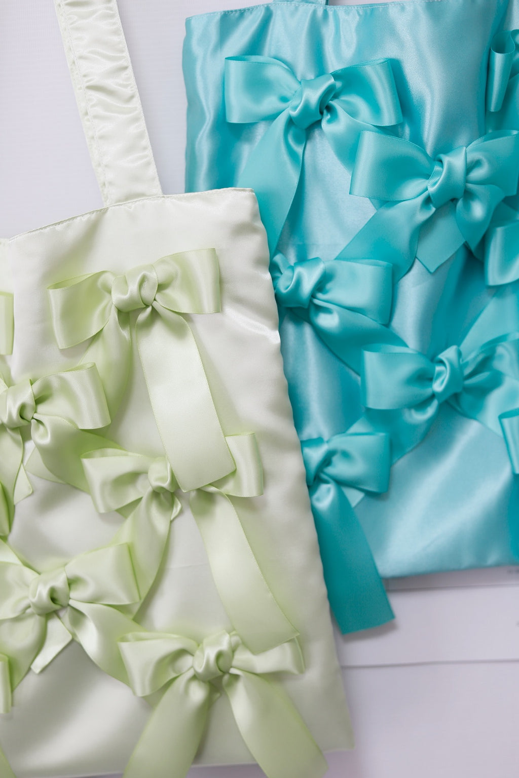 SEAFOAM GREEN satin ribbon tote bag