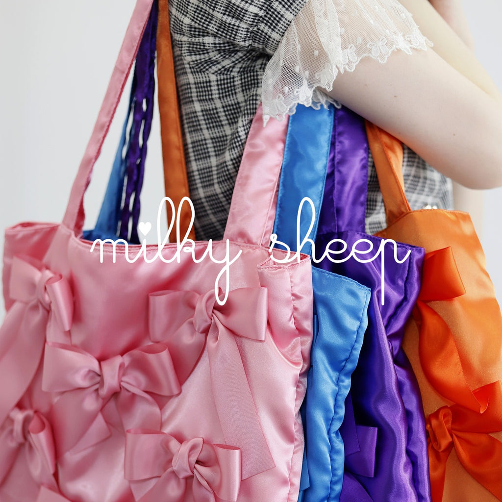 PASSION ORANGE × GINGHAM CHECK　 satin ribbon tote bag