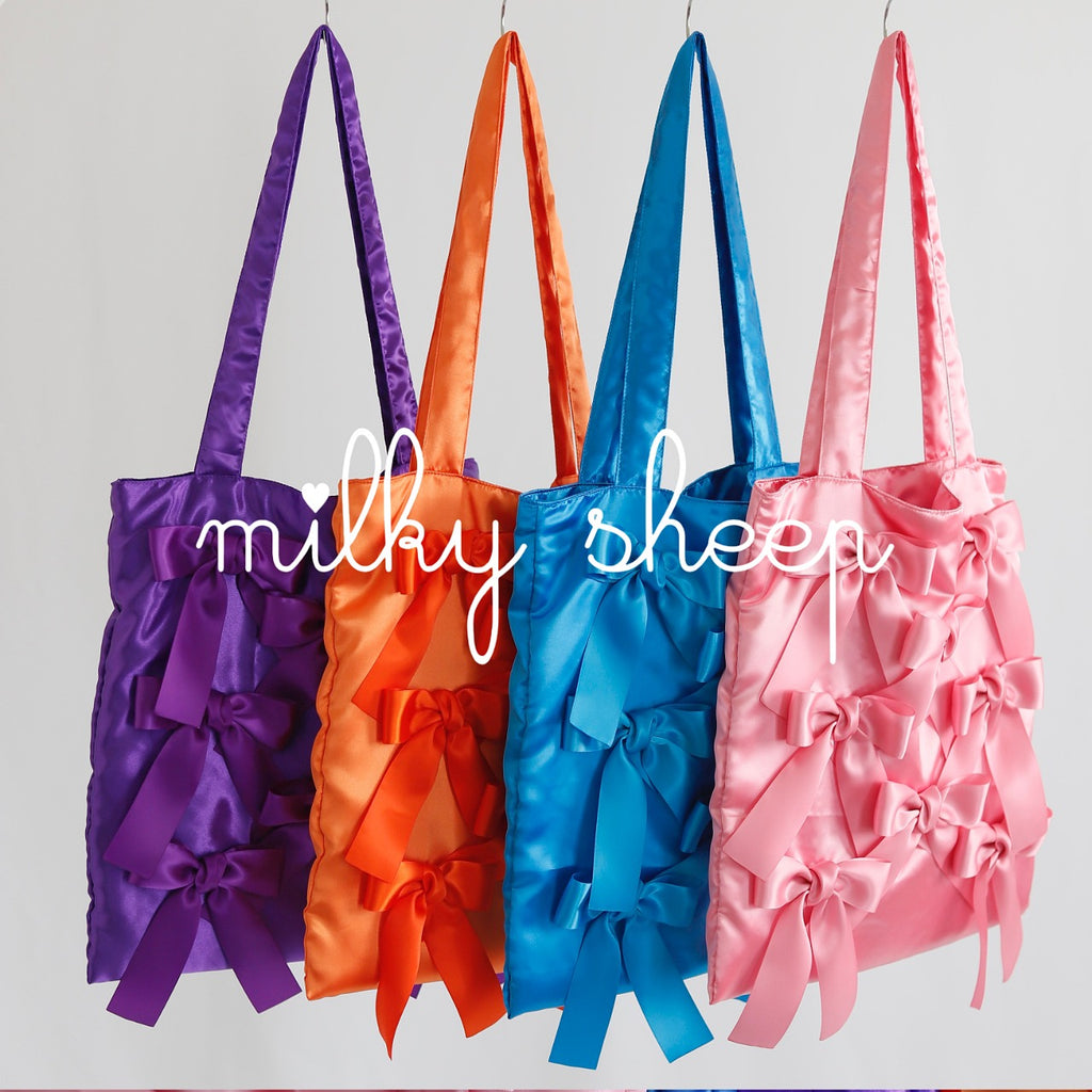 PASSION ORANGE × GINGHAM CHECK　 satin ribbon tote bag