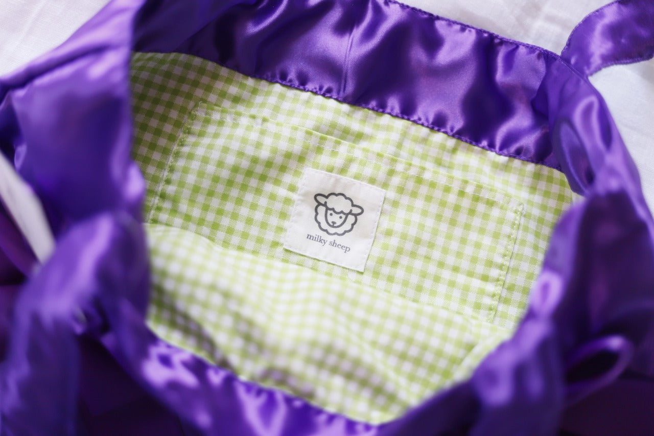 DEEP PURPLE satin ribbon tote bag