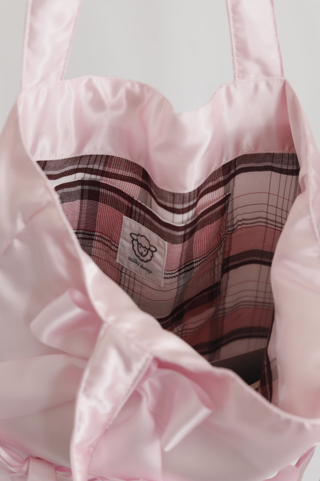 ICY PINK satin ribbon tote bag