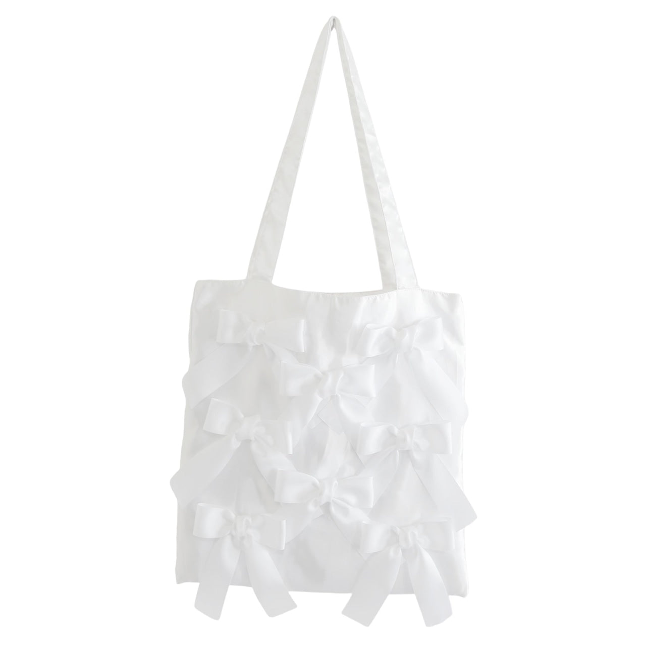 WHITE 　satin ribbon tote bag