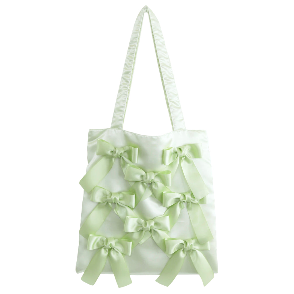 SEAFOAM GREEN satin ribbon tote bag