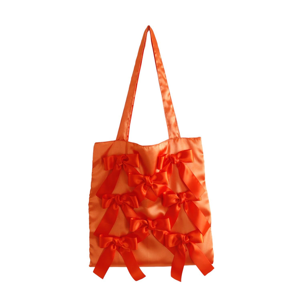 PASSION ORANGE × GINGHAM CHECK　 satin ribbon tote bag