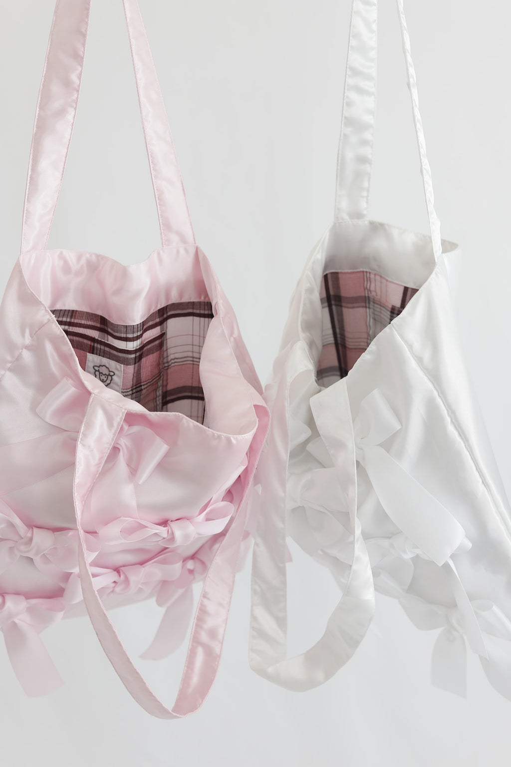 ICY PINK satin ribbon tote bag