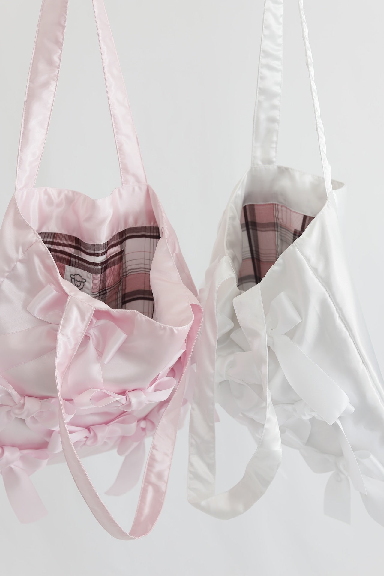 ICY PINK satin ribbon tote bag