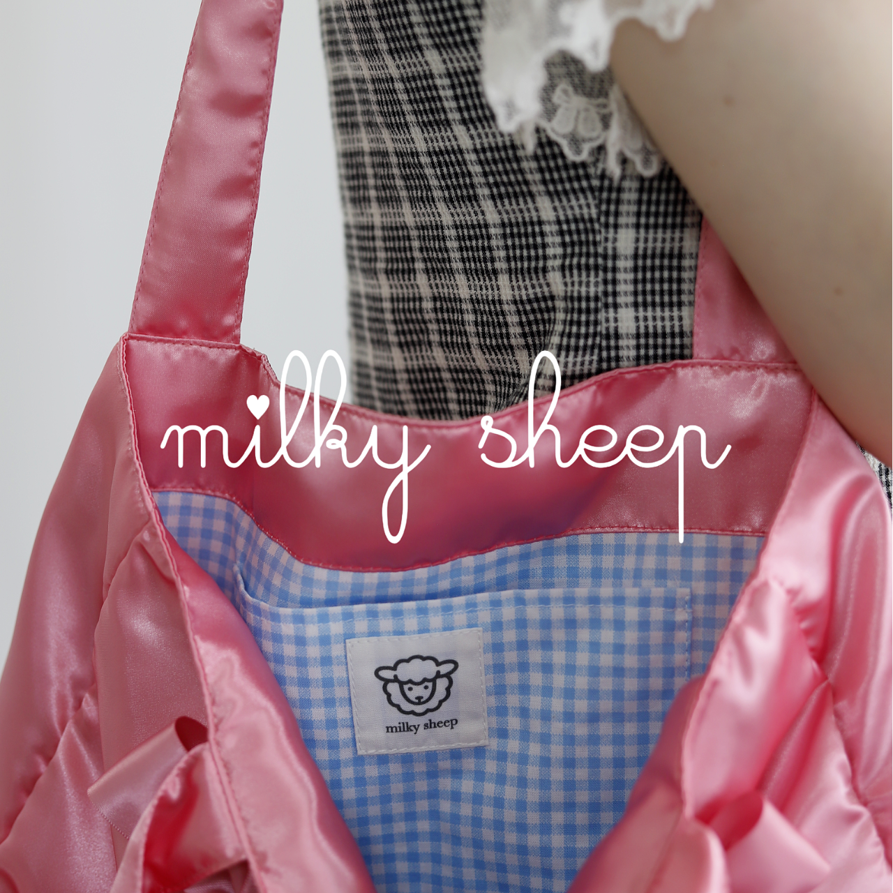 SALMON PINK satin ribbon tote bag