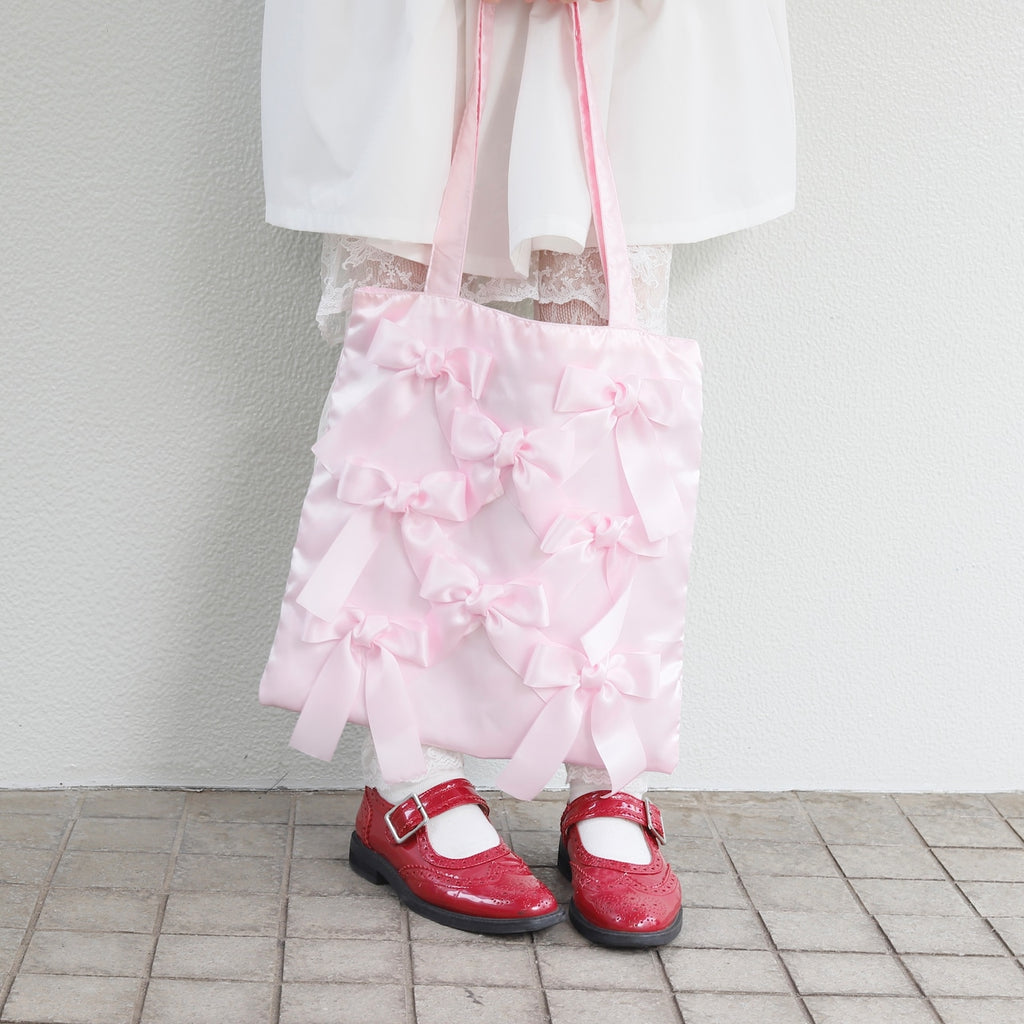 ICY PINK satin ribbon tote bag