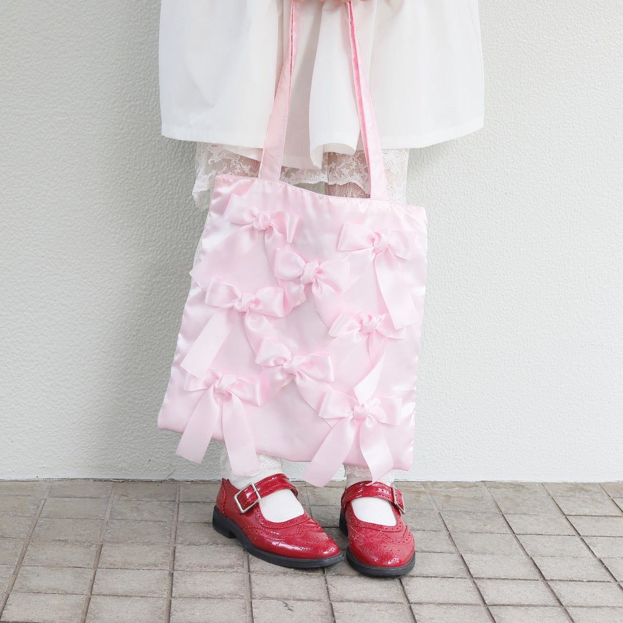 ICY PINK satin ribbon tote bag