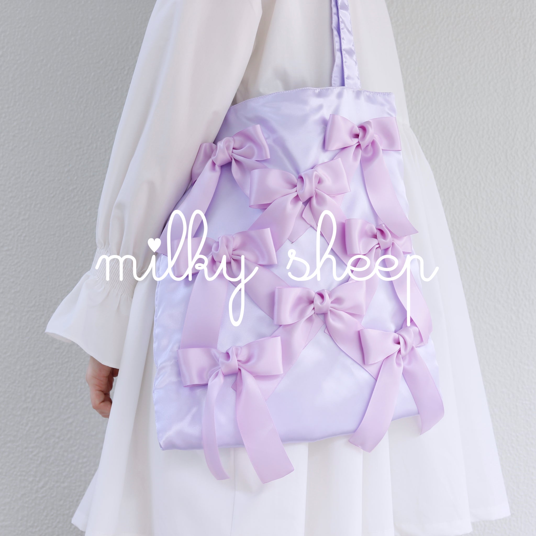 PURPLE　 satin ribbon tote bag