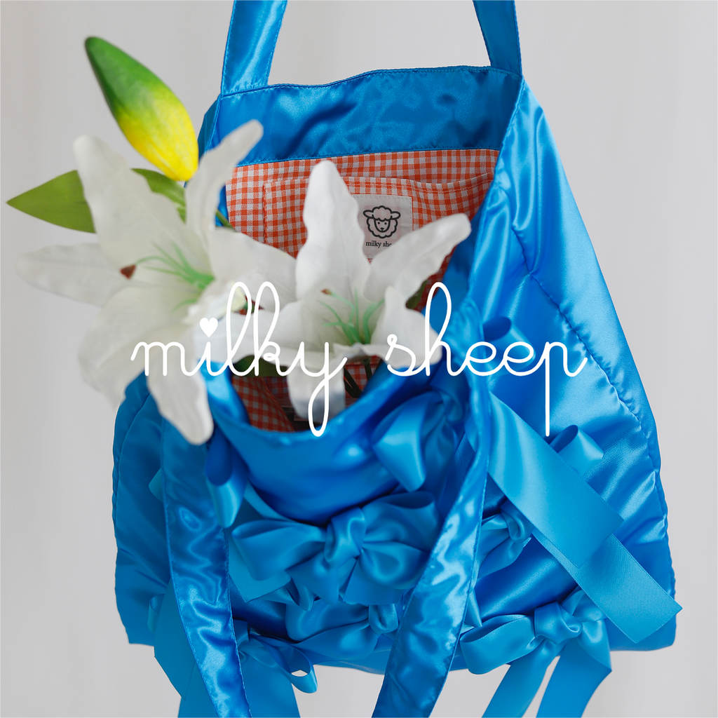 TURQUOISE BLUE satin ribbon tote bag