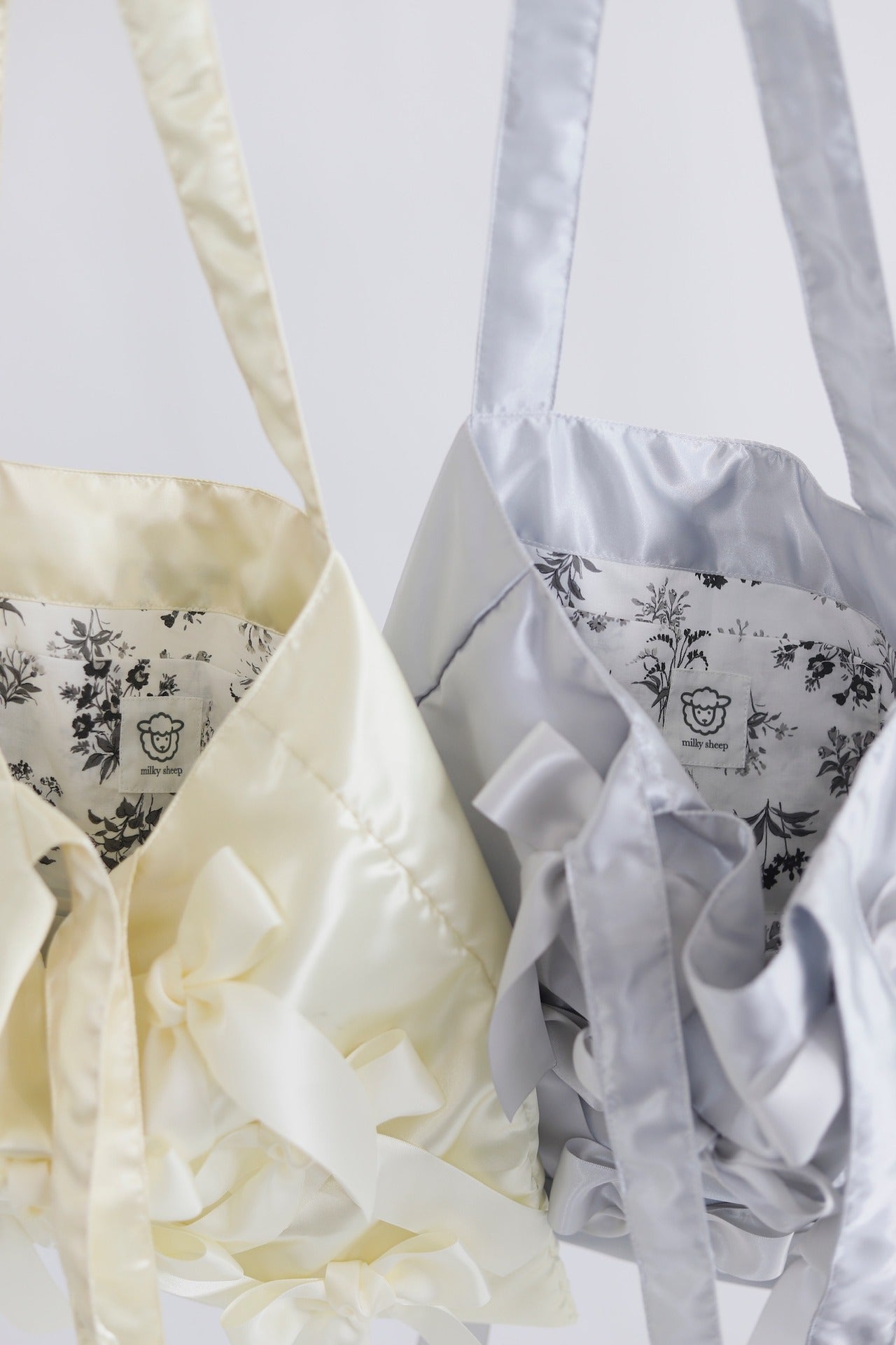 CANDLE LIGHT YELLOW satin ribbon tote bag
