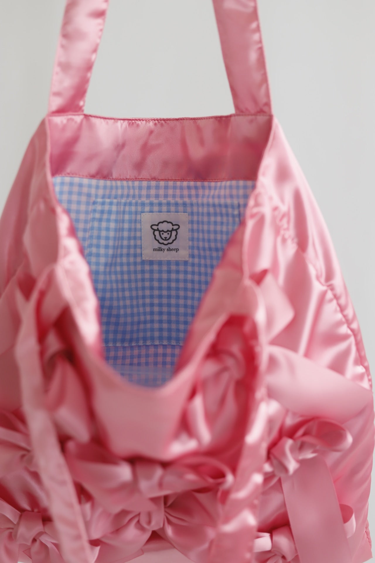 SALMON PINK satin ribbon tote bag