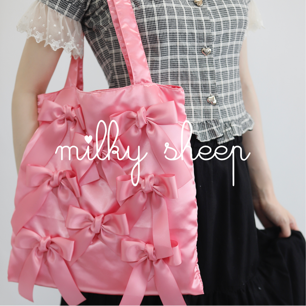 SALMON PINK satin ribbon tote bag
