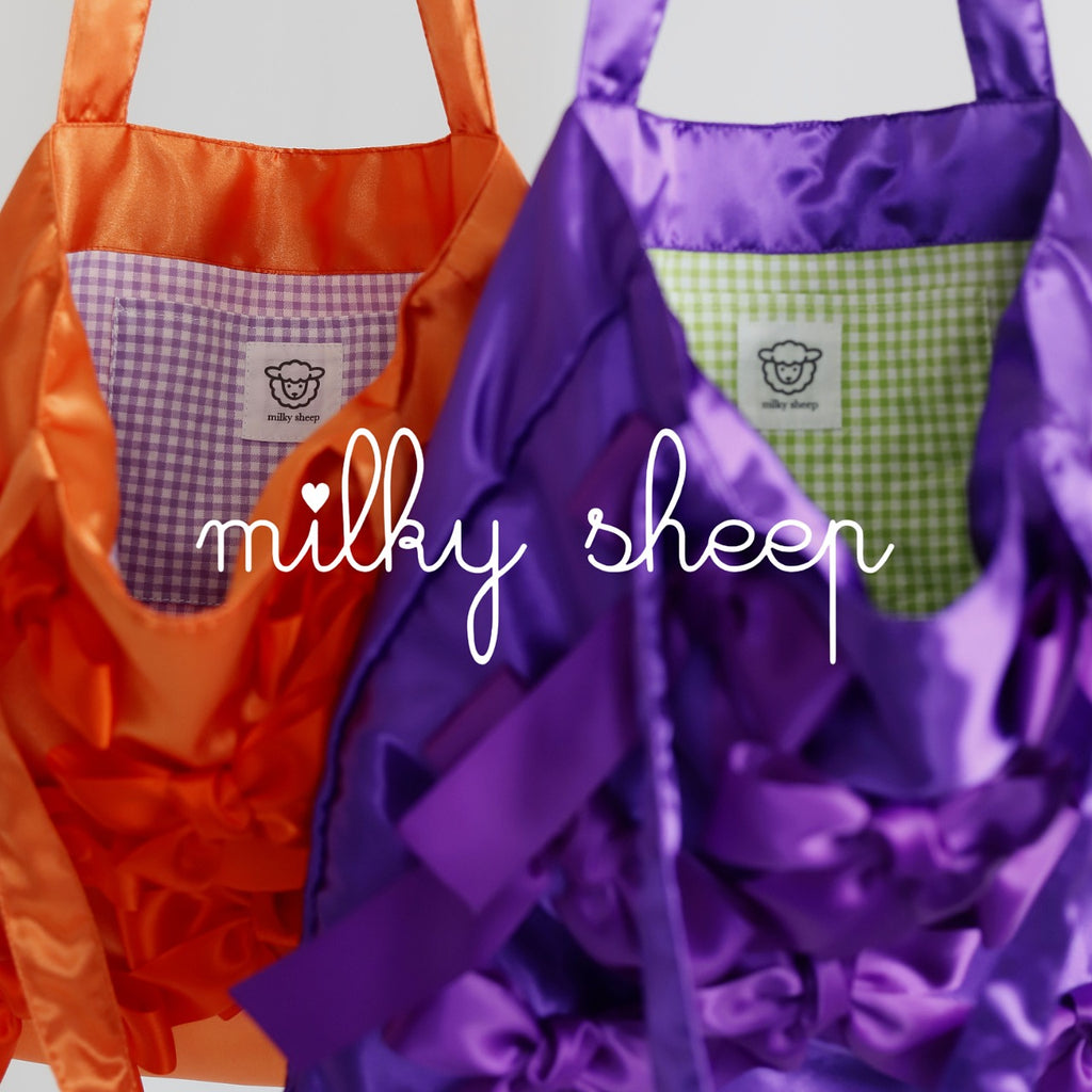 PASSION ORANGE × GINGHAM CHECK　 satin ribbon tote bag