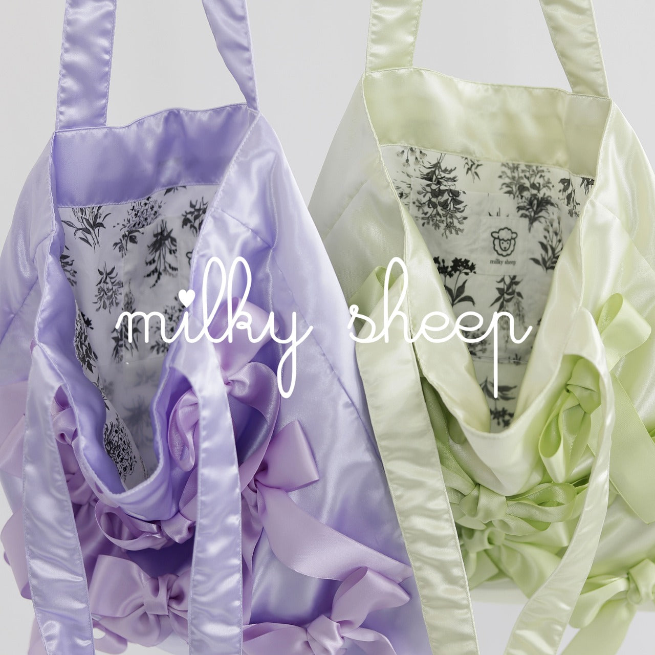 SEAFOAM GREEN satin ribbon tote bag