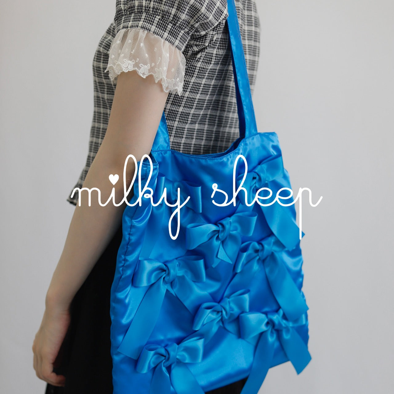 TURQUOISE BLUE satin ribbon tote bag