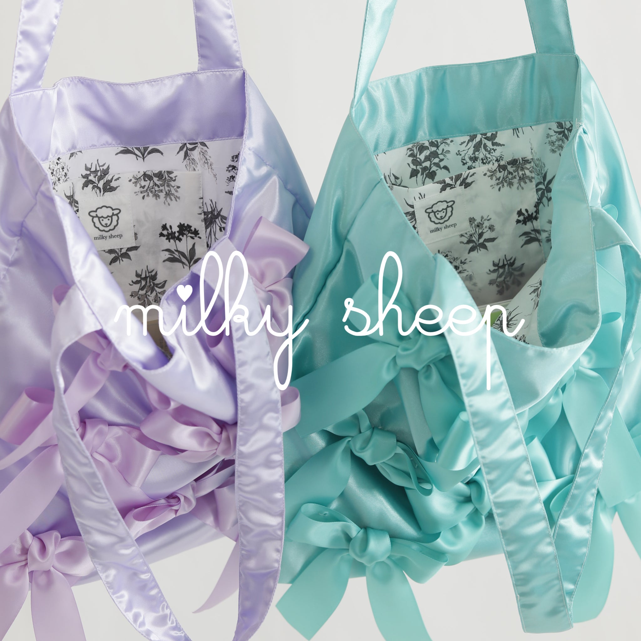 PURPLE　 satin ribbon tote bag