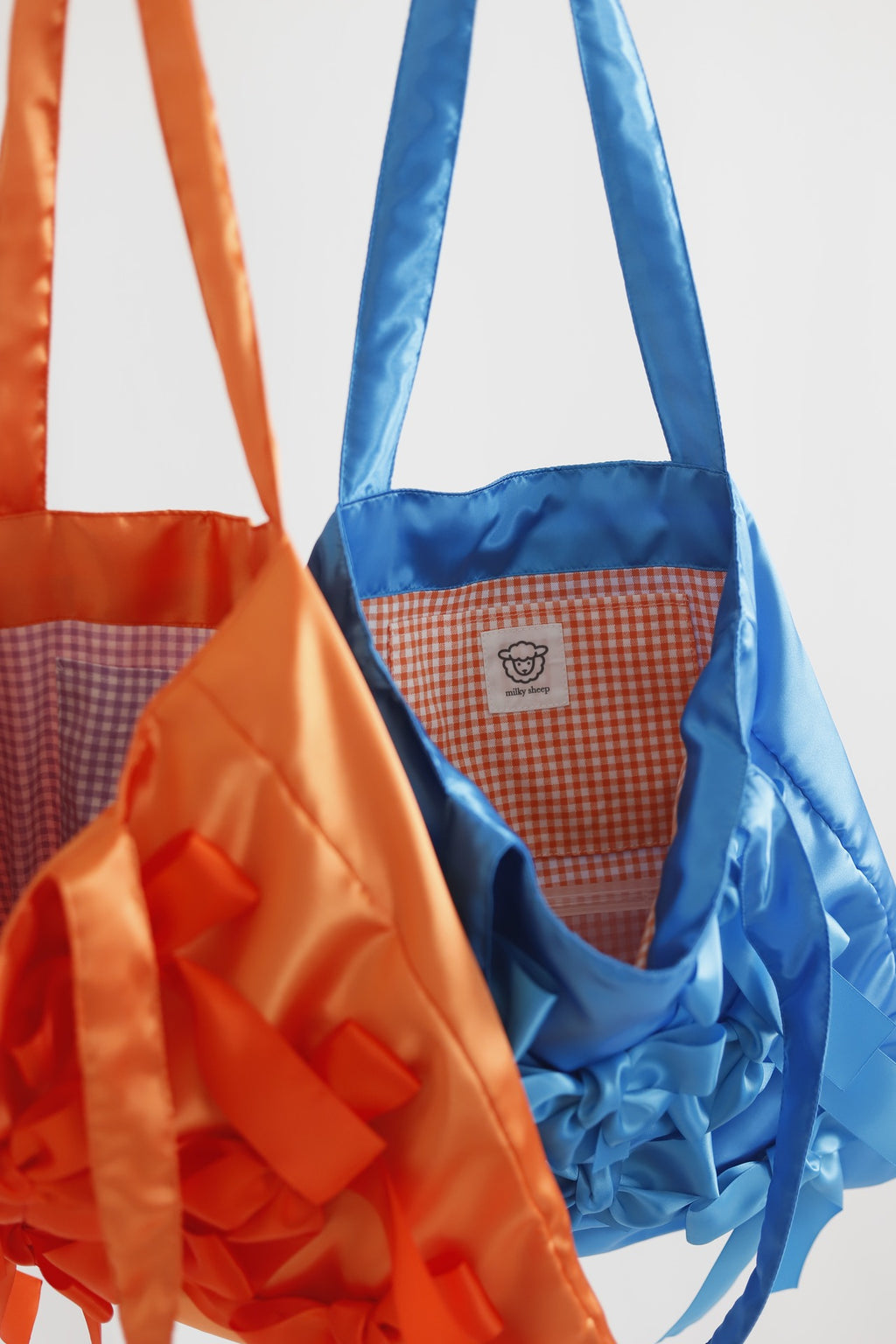 TURQUOISE BLUE satin ribbon tote bag