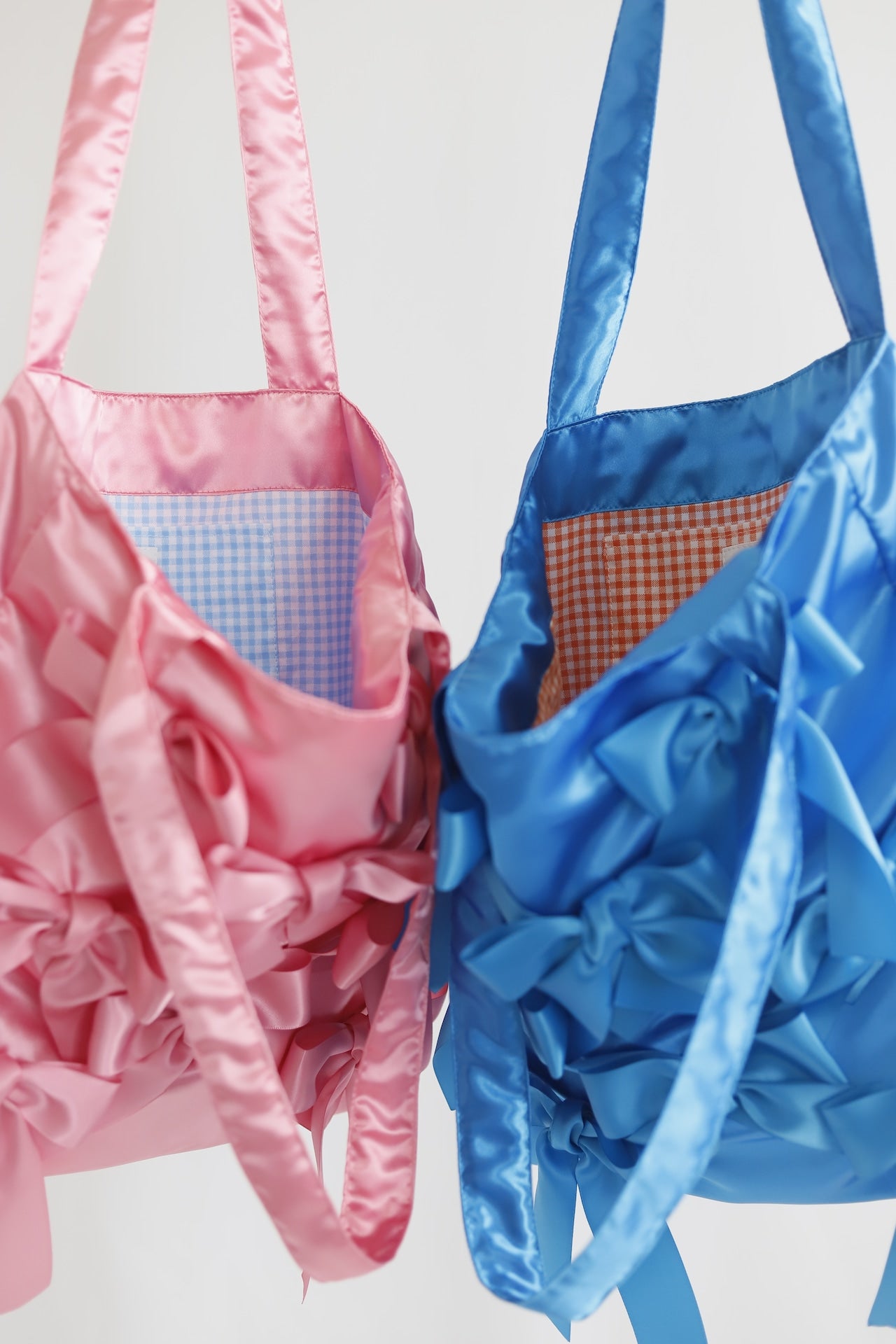 SALMON PINK satin ribbon tote bag