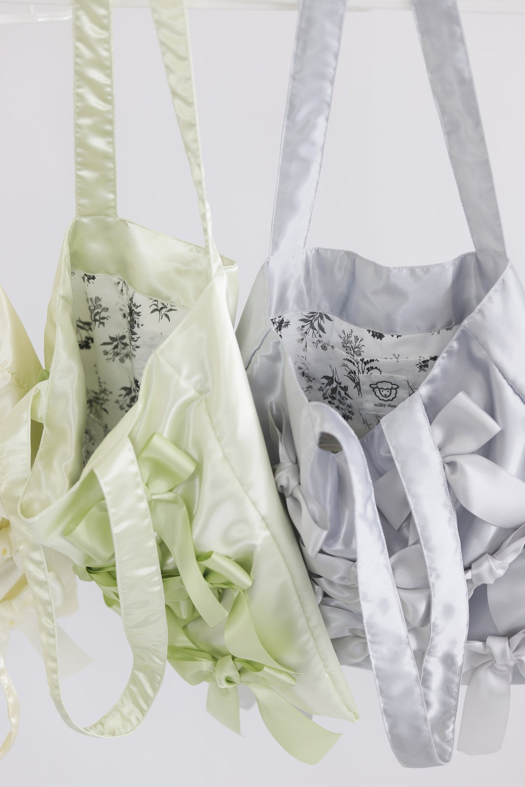 SEAFOAM GREEN satin ribbon tote bag