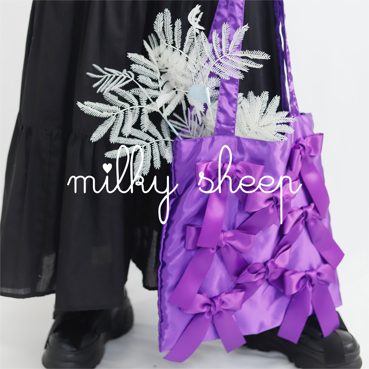 DEEP PURPLE satin ribbon tote bag