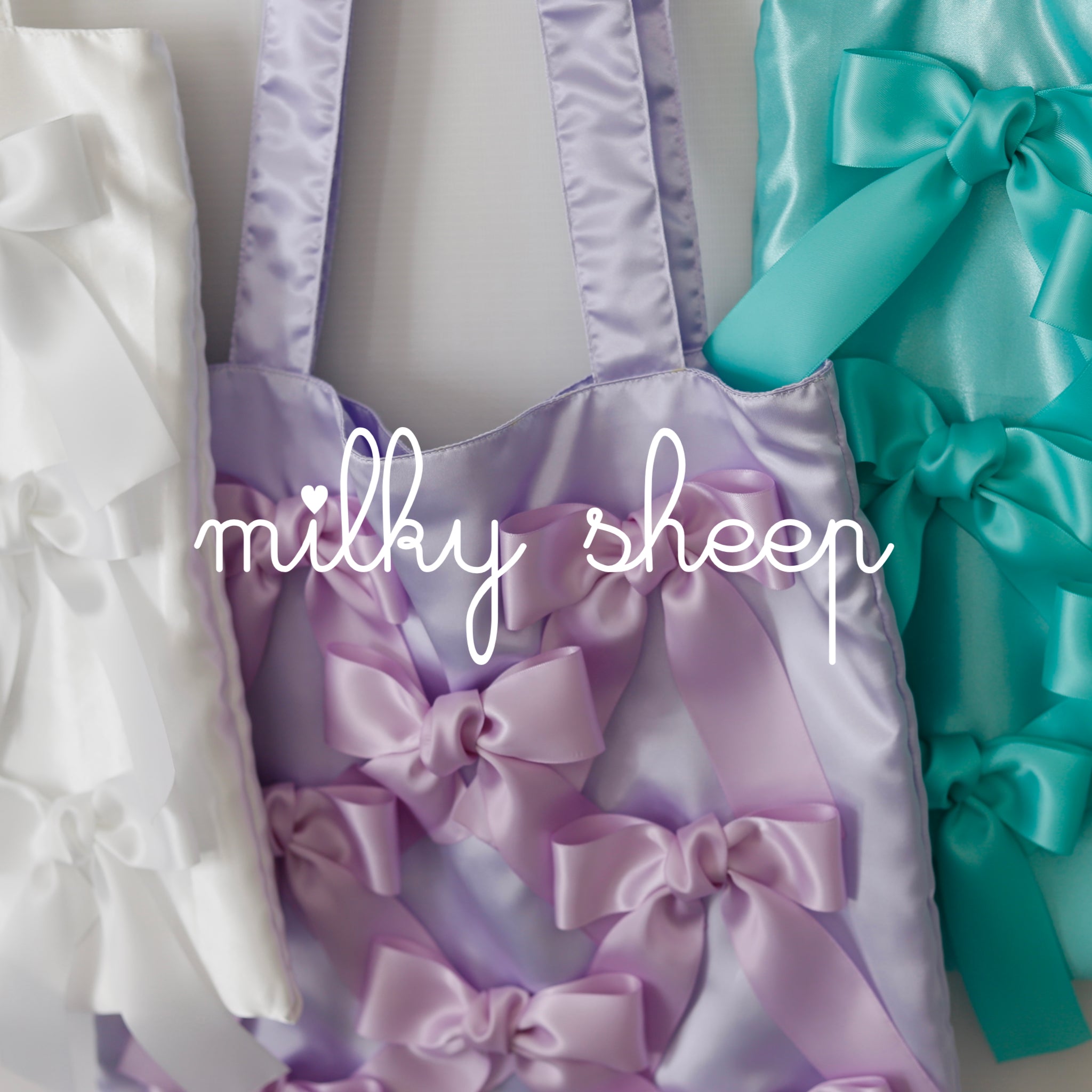 PURPLE　 satin ribbon tote bag