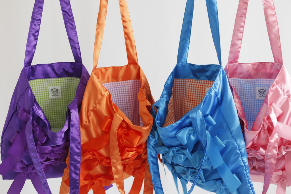 TURQUOISE BLUE satin ribbon tote bag