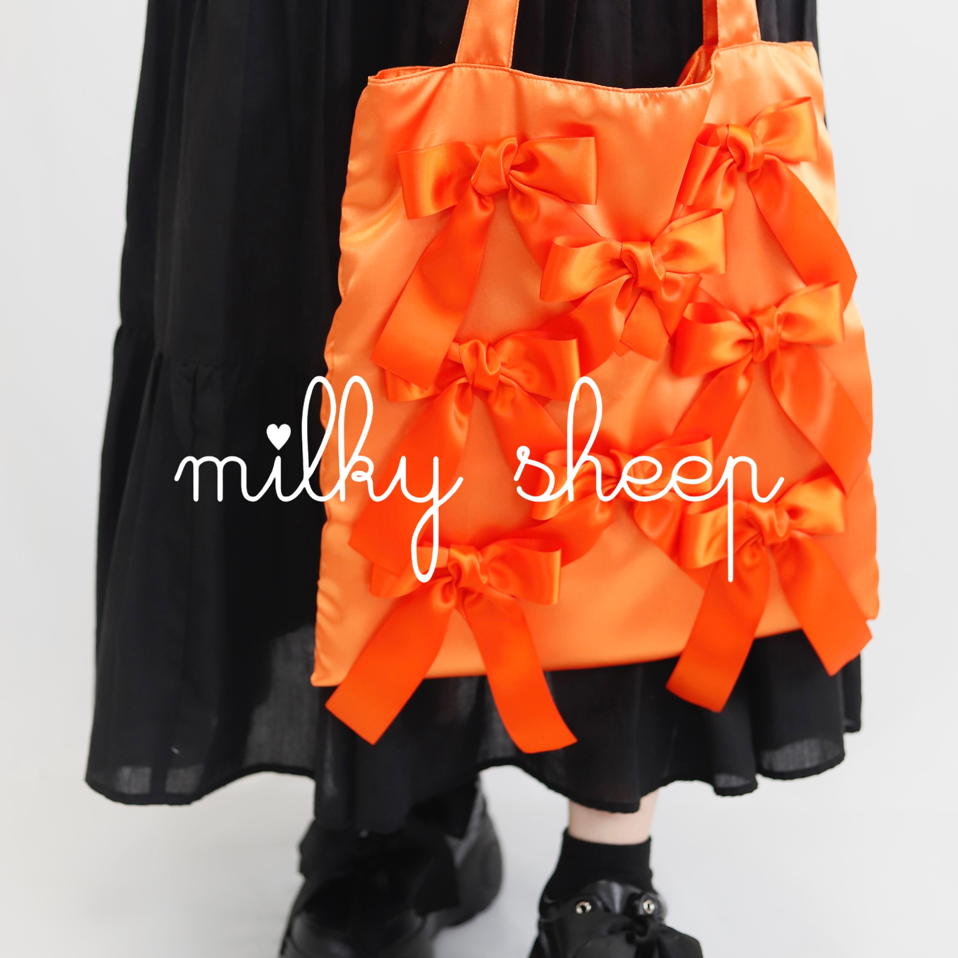 PASSION ORANGE × GINGHAM CHECK　 satin ribbon tote bag