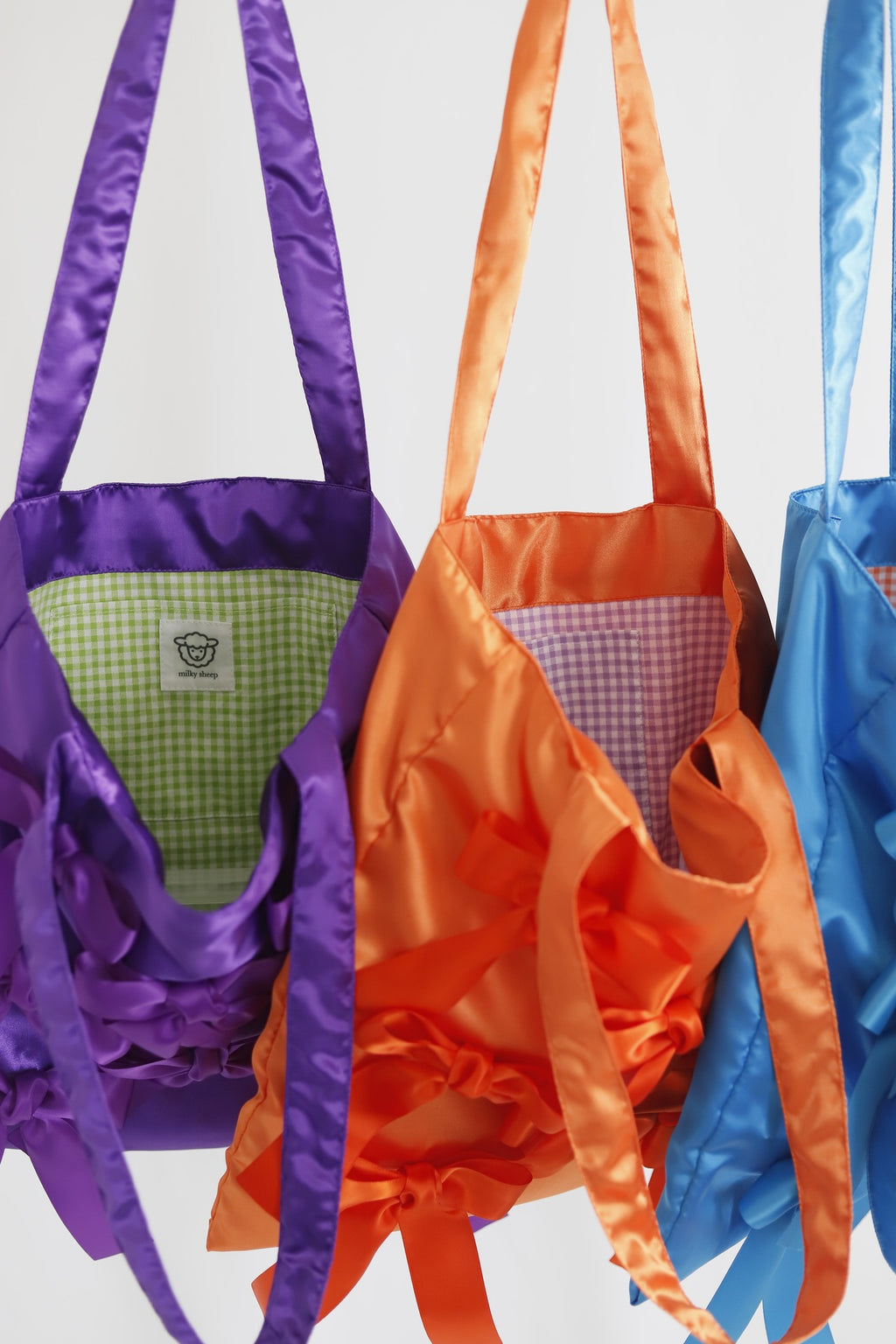 DEEP PURPLE satin ribbon tote bag
