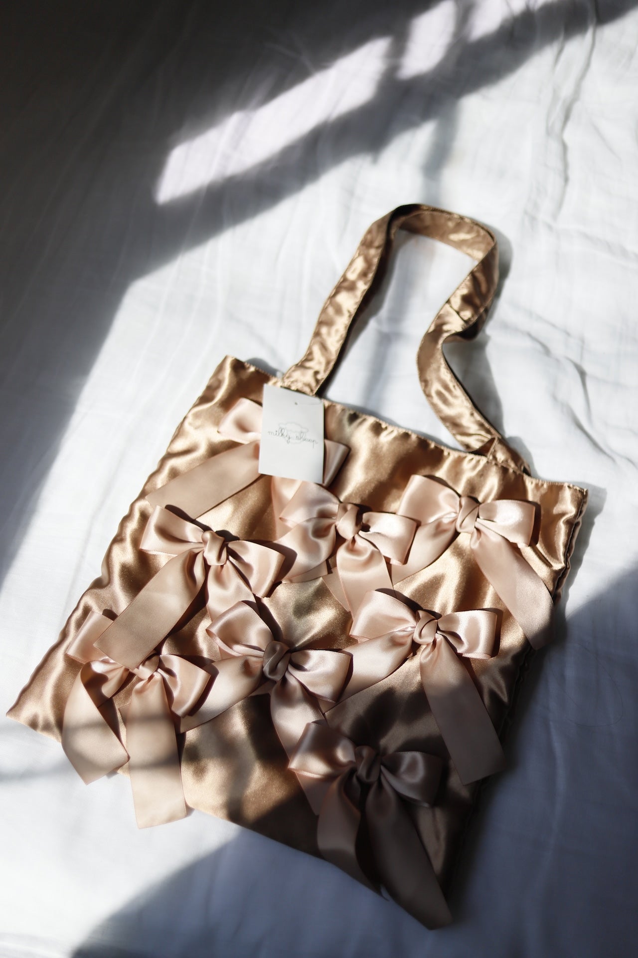 MOCA BROWN satten ribbon tote bag