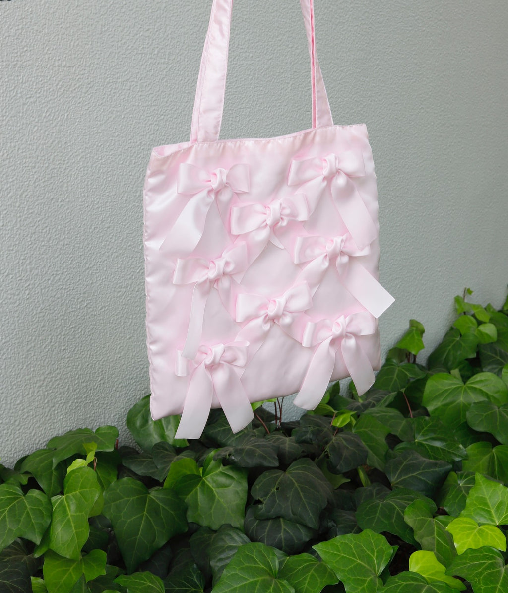 ICY PINK satin ribbon tote bag