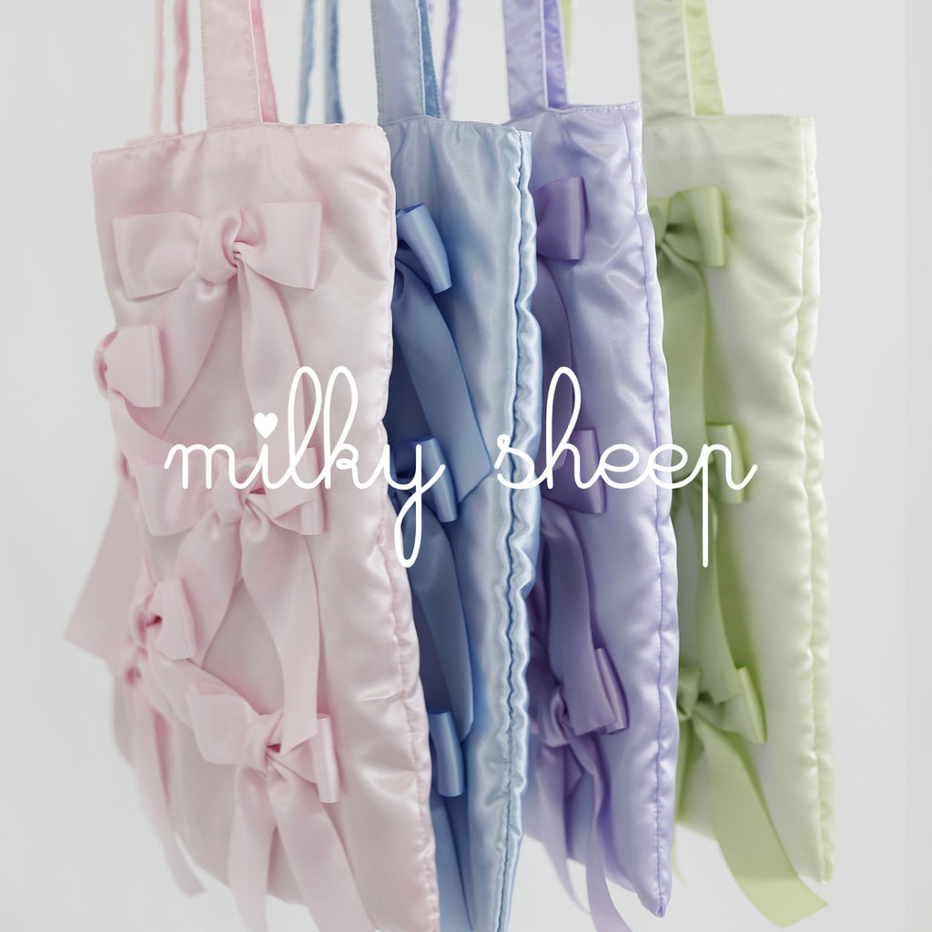 SEAFOAM GREEN satin ribbon tote bag
