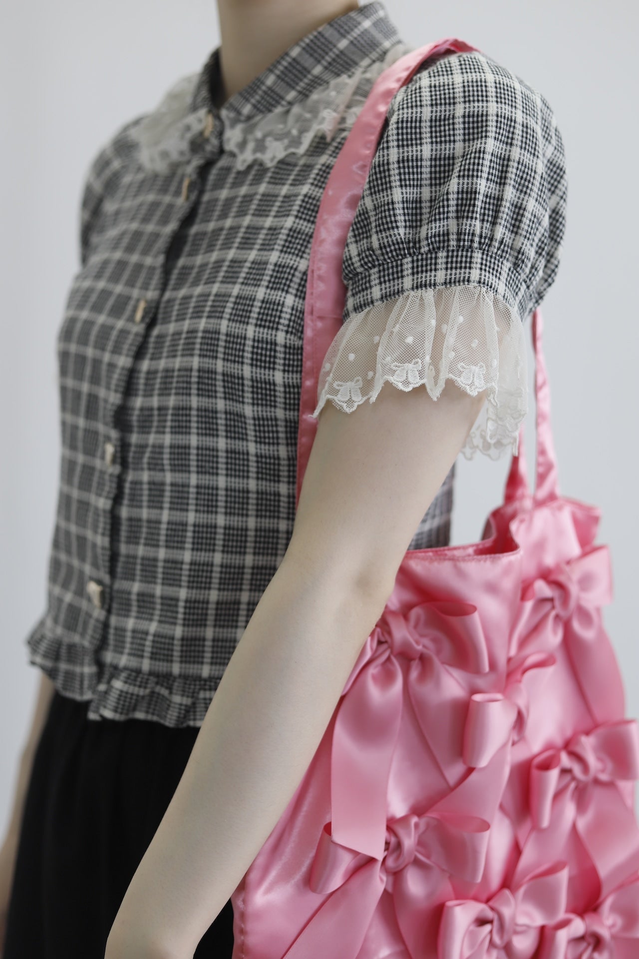 SALMON PINK satin ribbon tote bag