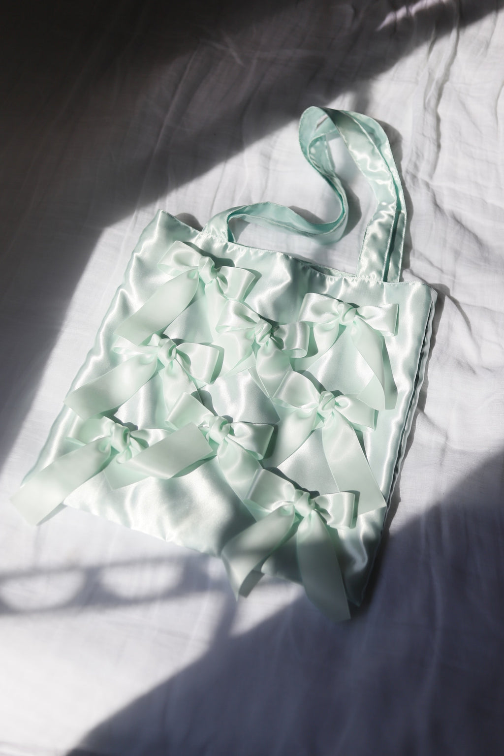 ICE MINT satten ribbon tote bag