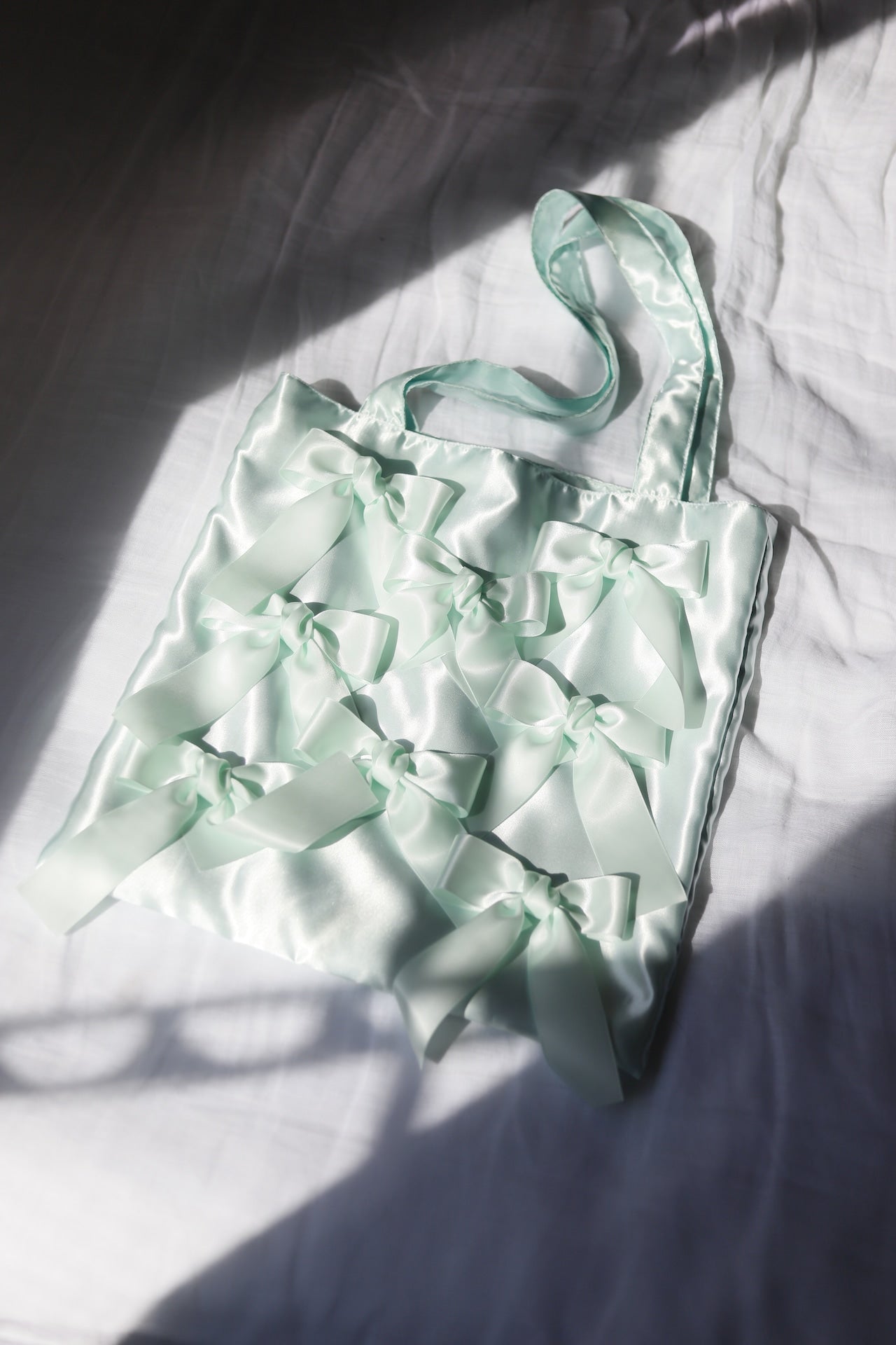 ICE MINT satten ribbon tote bag