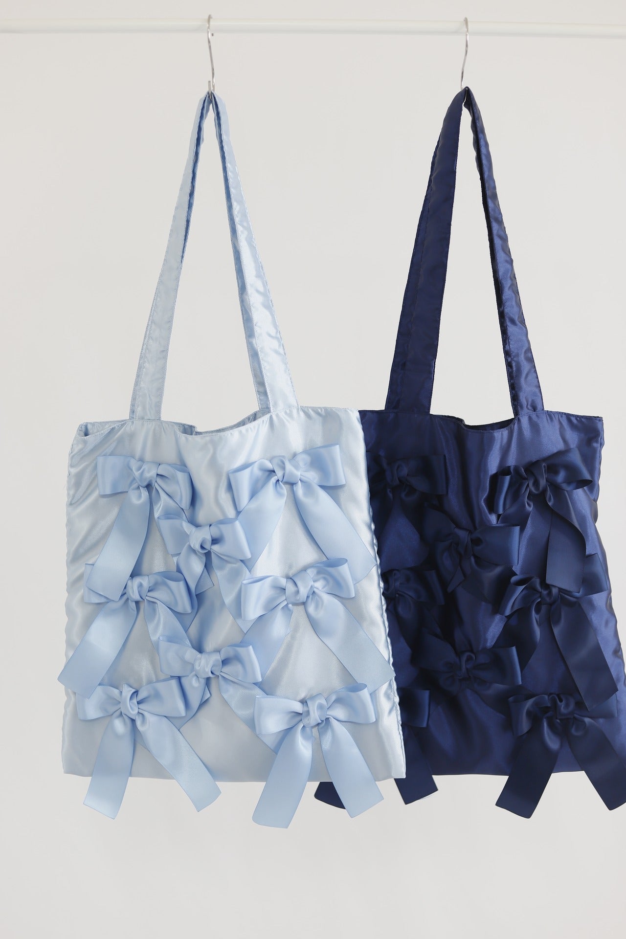NAVY satin ribbon tote bag