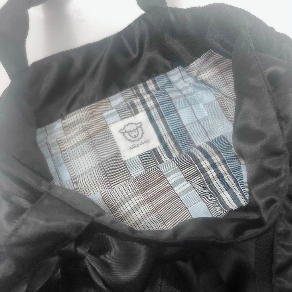 BLACK　 satin ribbon tote bag